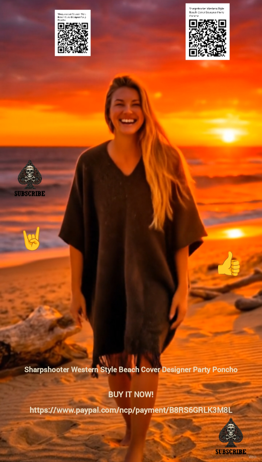 Brown-Sharpshooter-Western-Style-Beach-Cover-Designer-Party-Poncho-SOLID-COLOR-QR